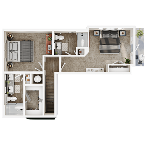 Floor plan for 2 beds, 2.5 baths, 1453 sqft